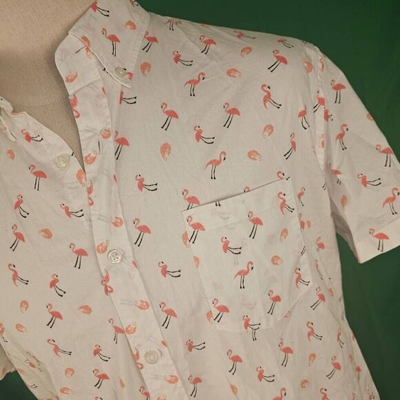 NWT J Crew Factory Flex Washed Pink Flamingo Short Sleeve Button Down Shirt XL - Picture 3 of 5